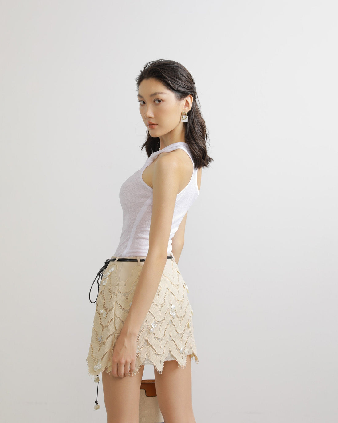 Seashell Embroidered Lace A Line Mini Skirt