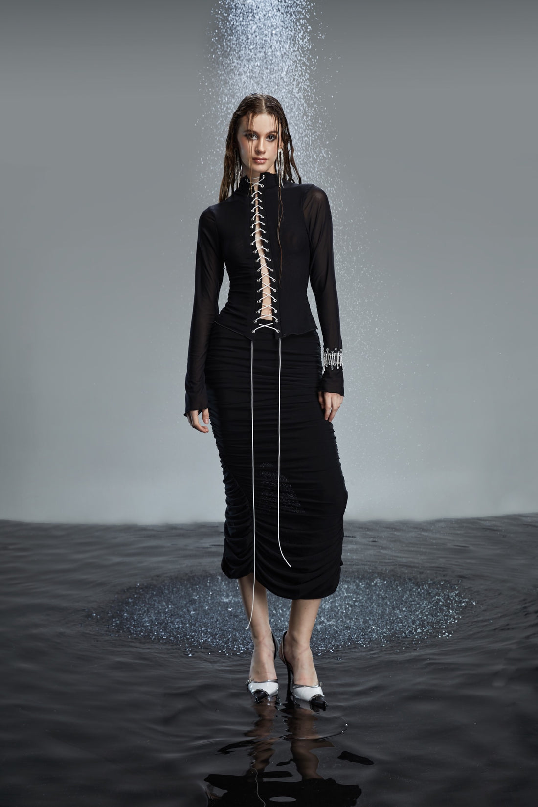 Black Ruffle Mesh Skirts