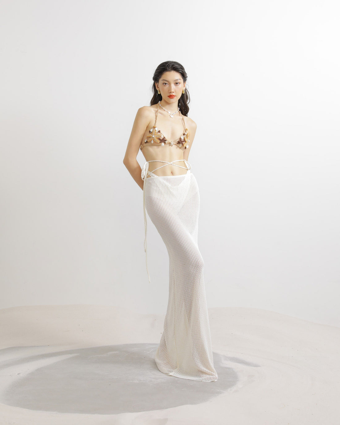 Lace Jersey Midi Skirt with Lace Jersey Underpants in White