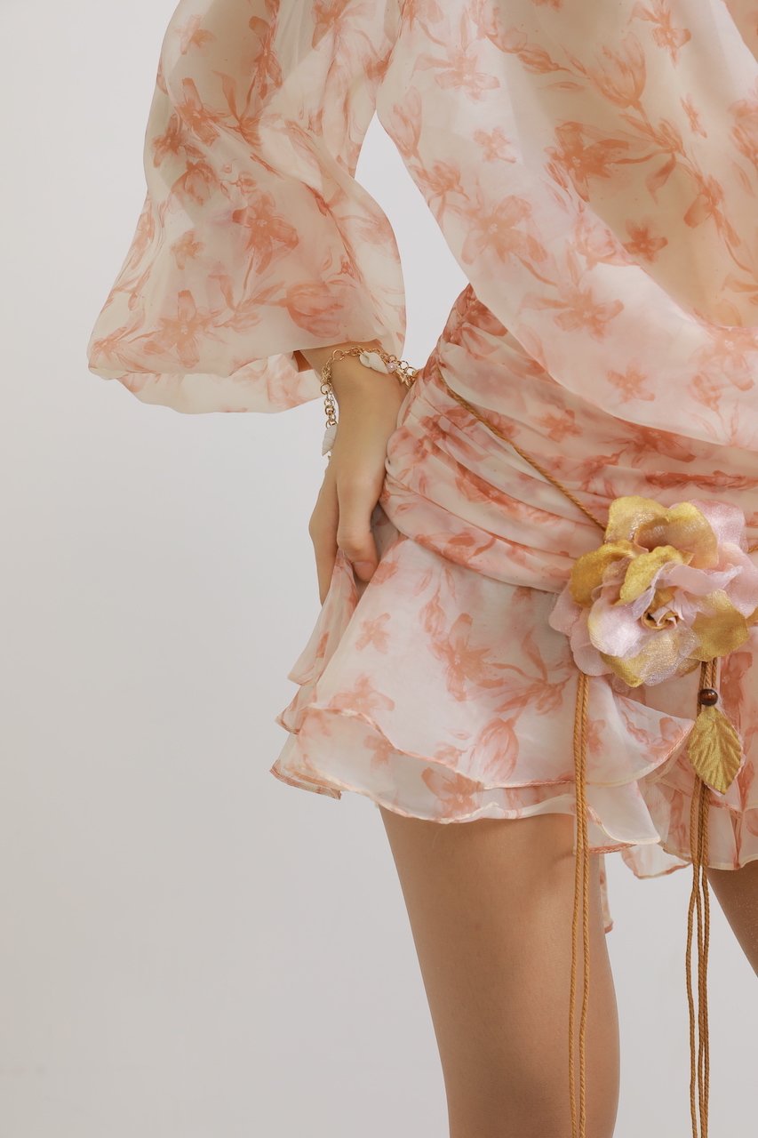 Floral Chiffon Puffball Puff Sleeve Mini Dress