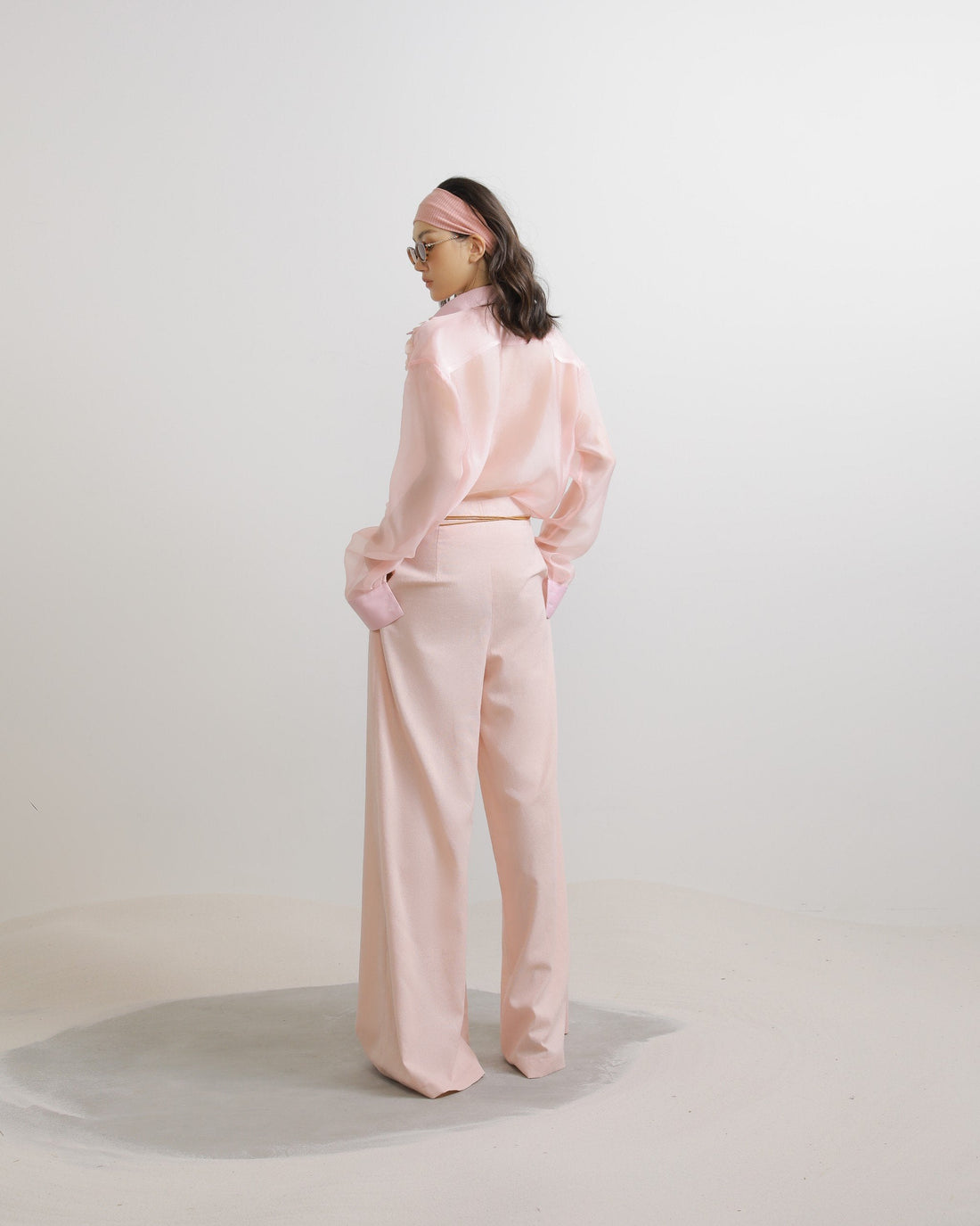 Linen Wide-Leg Trousers in Light Pink