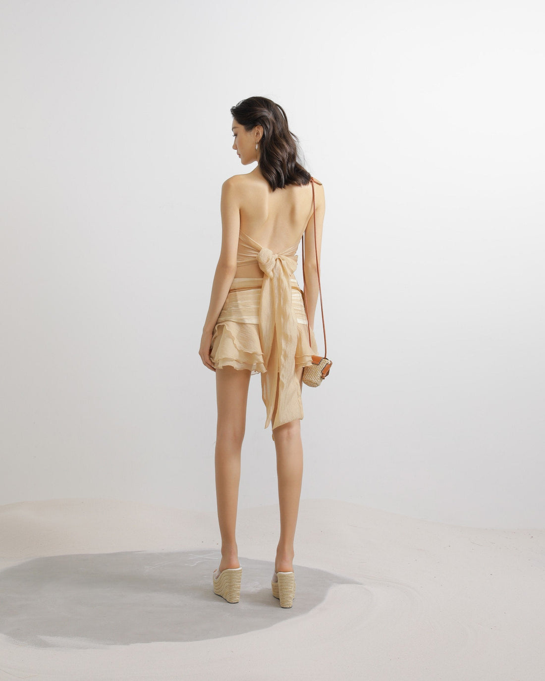 Puffball Mini Skirt in Beige