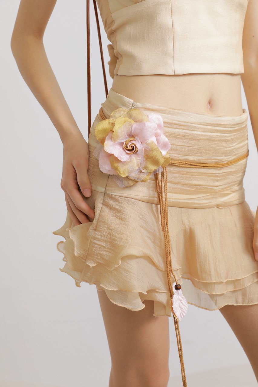 Puffball Mini Skirt in Beige