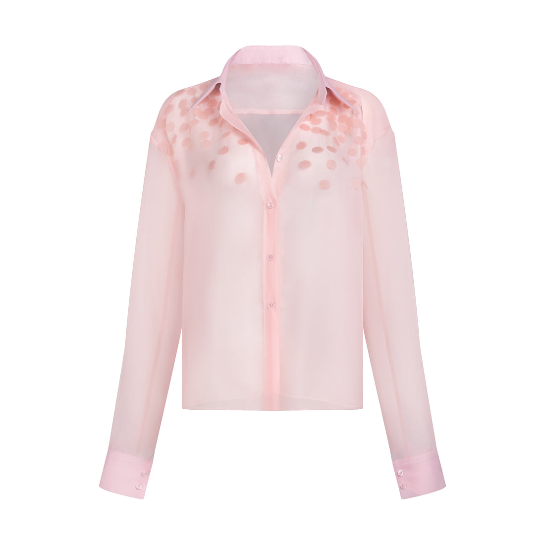 Pattern Embroidered Puff Sleeves Organza Shirt in Light Pink