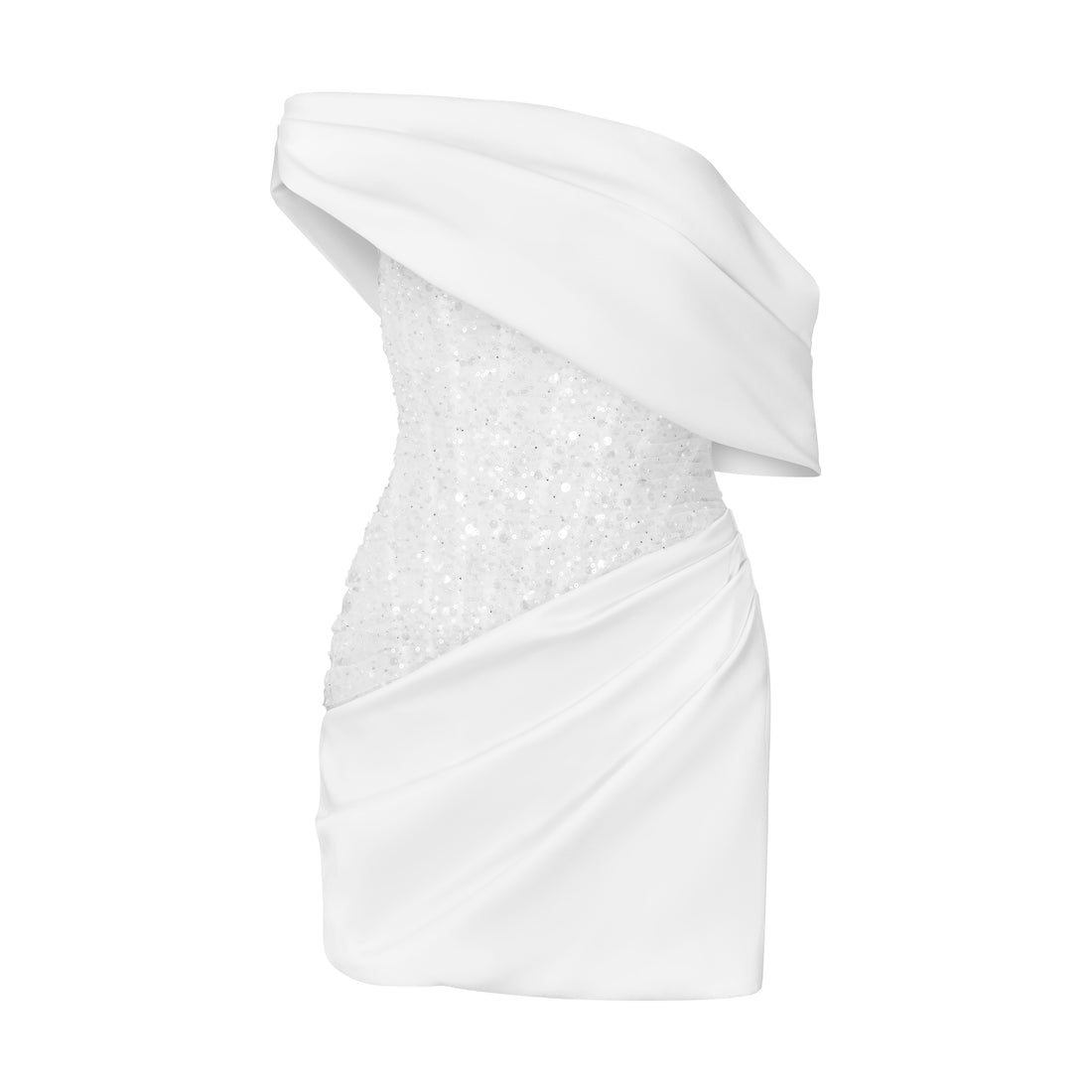 WHITE MESH SEQUIN AND SILK MINI DRESS