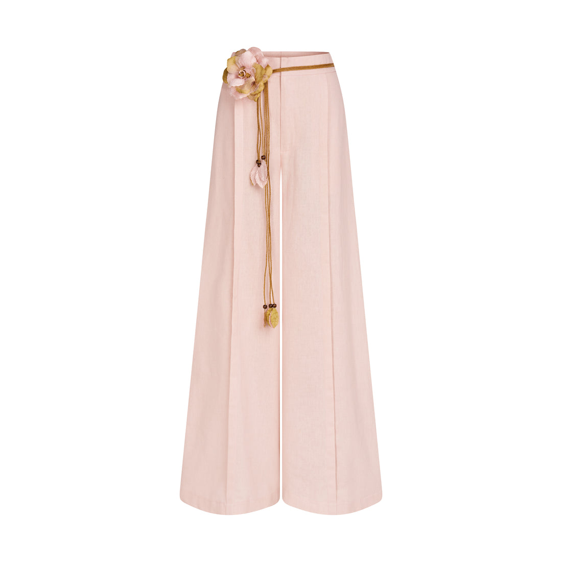 Linen Wide-Leg Trousers in Light Pink