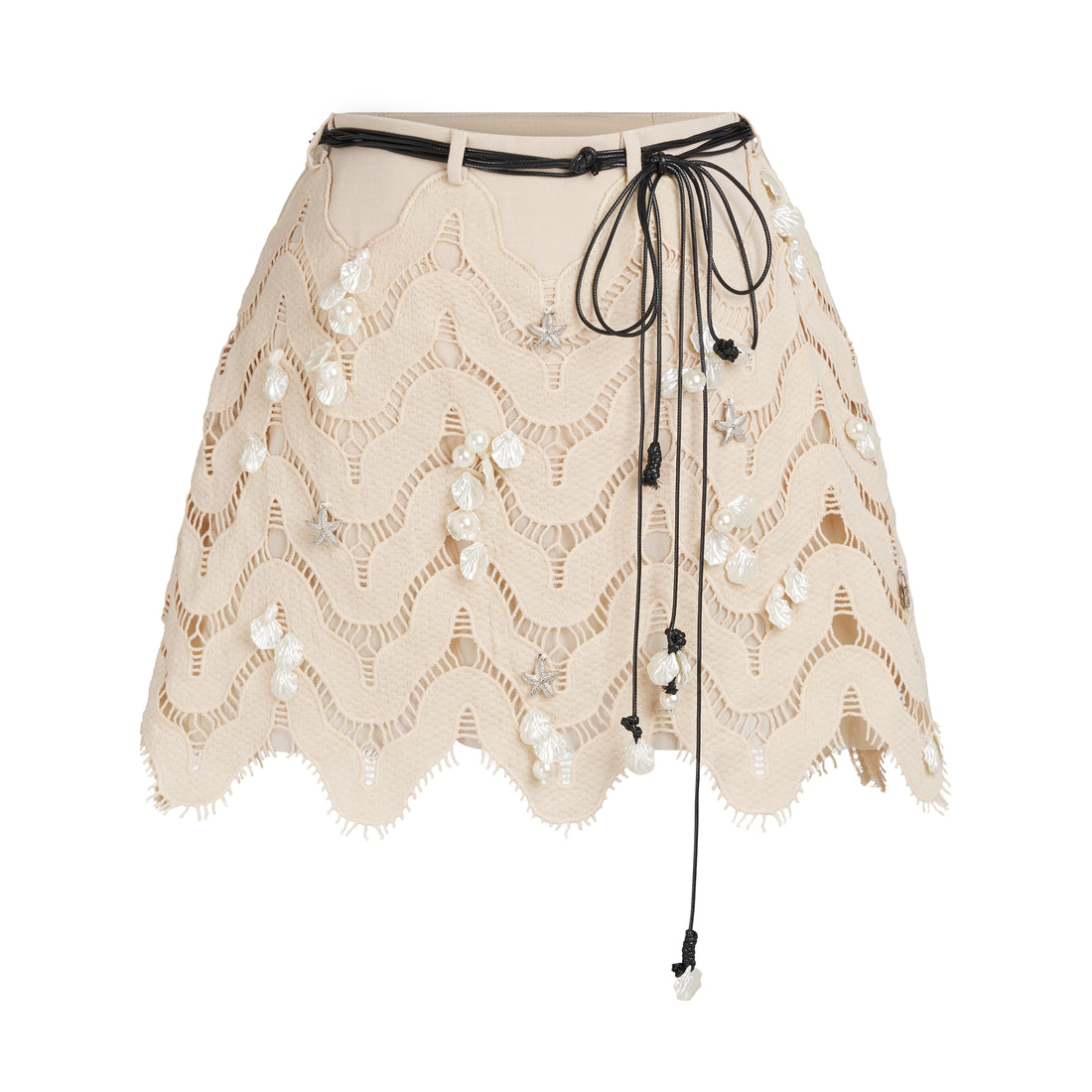 Seashell Embroidered Lace A Line Mini Skirt