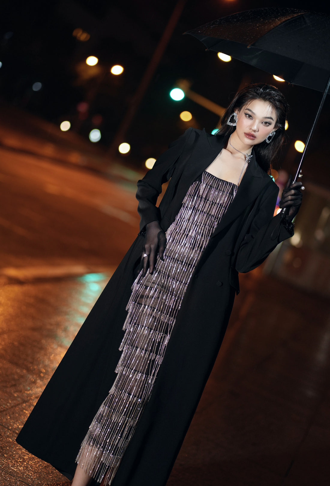 Black Fringe Long-dress