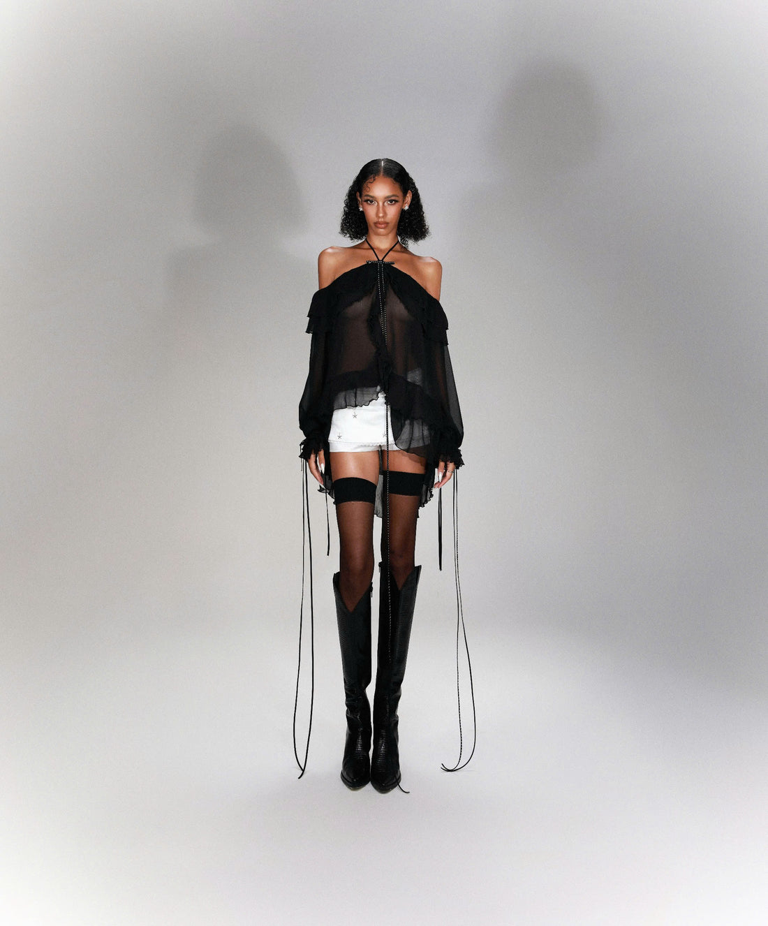 Sheer Chiffon Off-Shoulder Halter Top