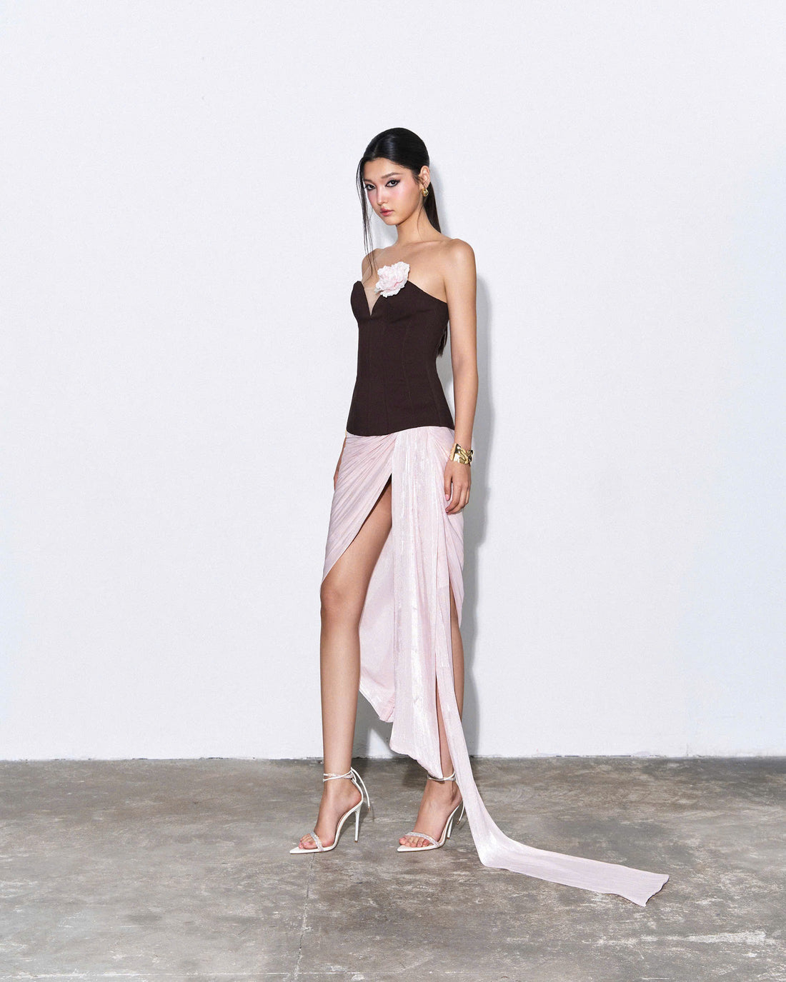 Blush Side Fringe Mesh Skirt