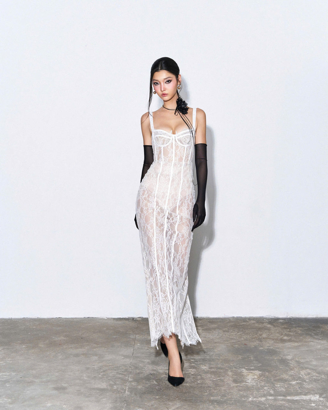 Sheer White Lace Bustier Dress