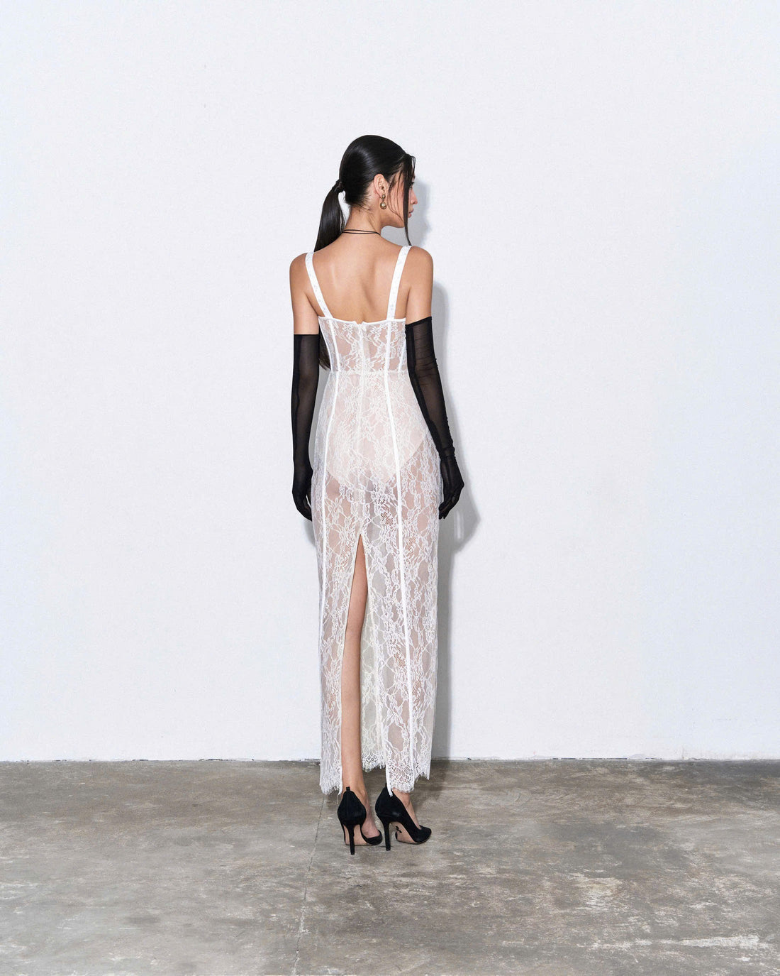 Sheer White Lace Bustier Dress