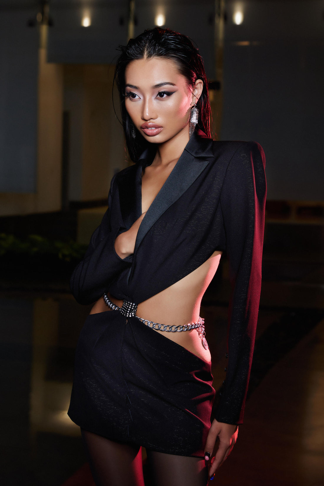 Black Cutout Cashmere Vest Mini Dress