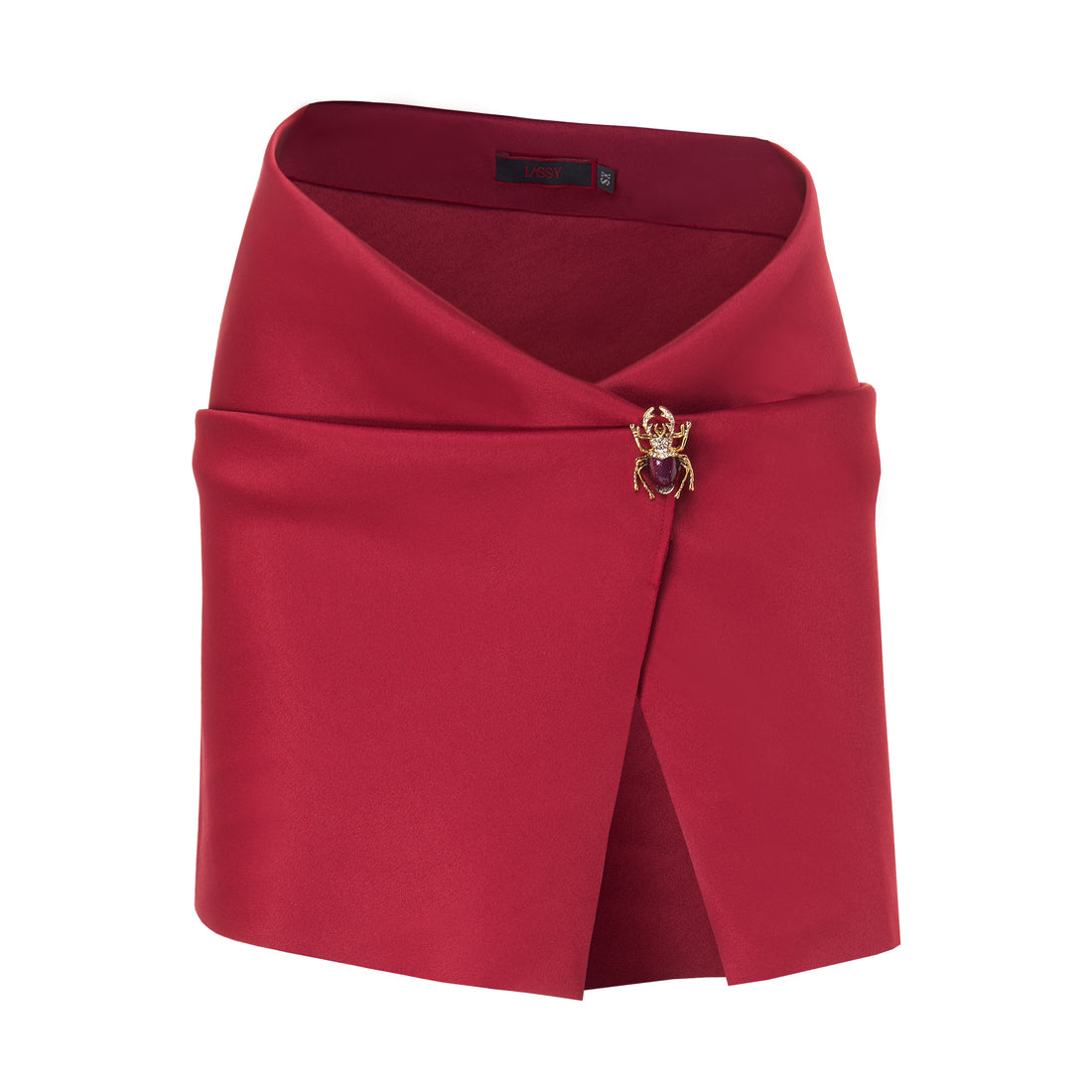 Red Wrap Silk Mini Skirt With Charm
