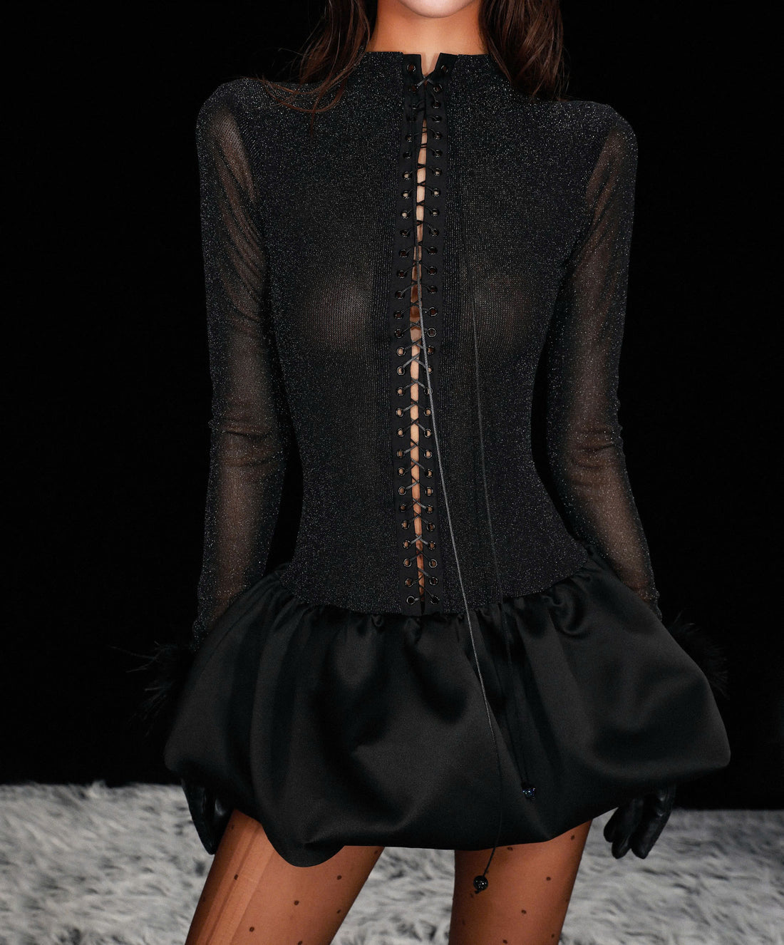 Black Pumpkin Metallic Jersey and Taffeta Mini Dress