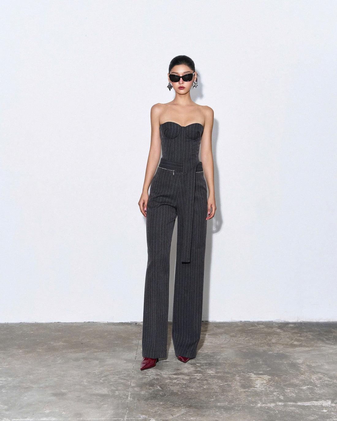 Charcoal Pinstripe Straight-Leg Trousers