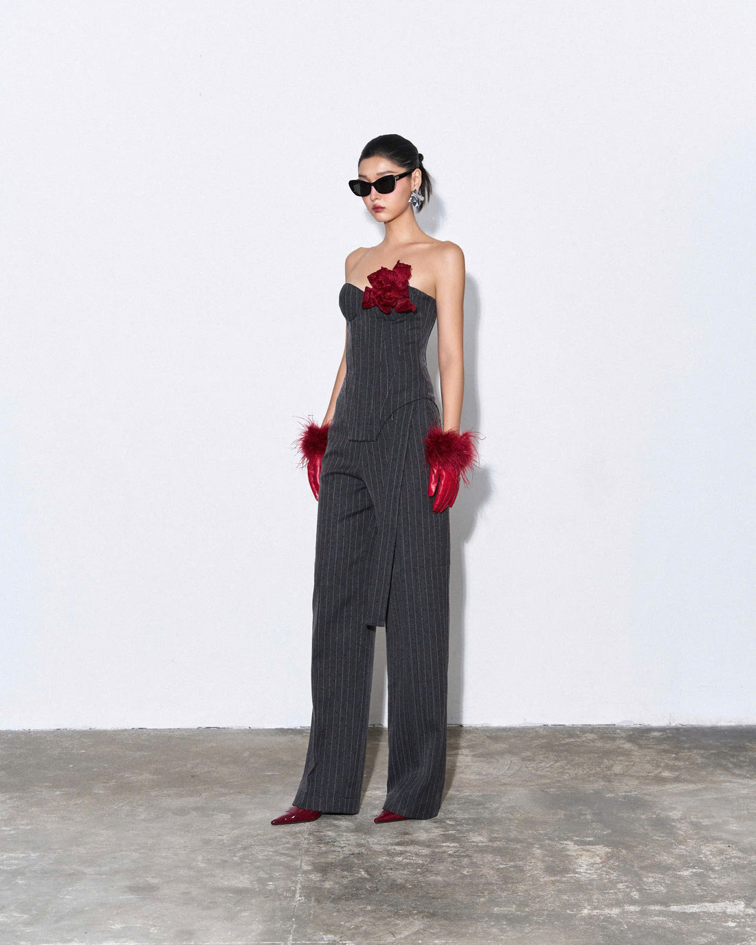 Charcoal Pinstripe Straight-Leg Trousers