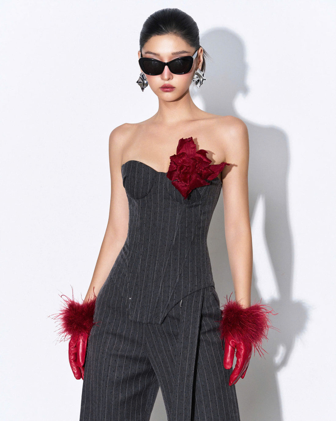 Charcoal Pinstripe Straight-Leg Trousers