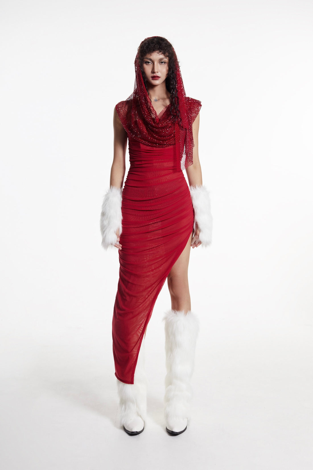 Red High Split Midi Dress