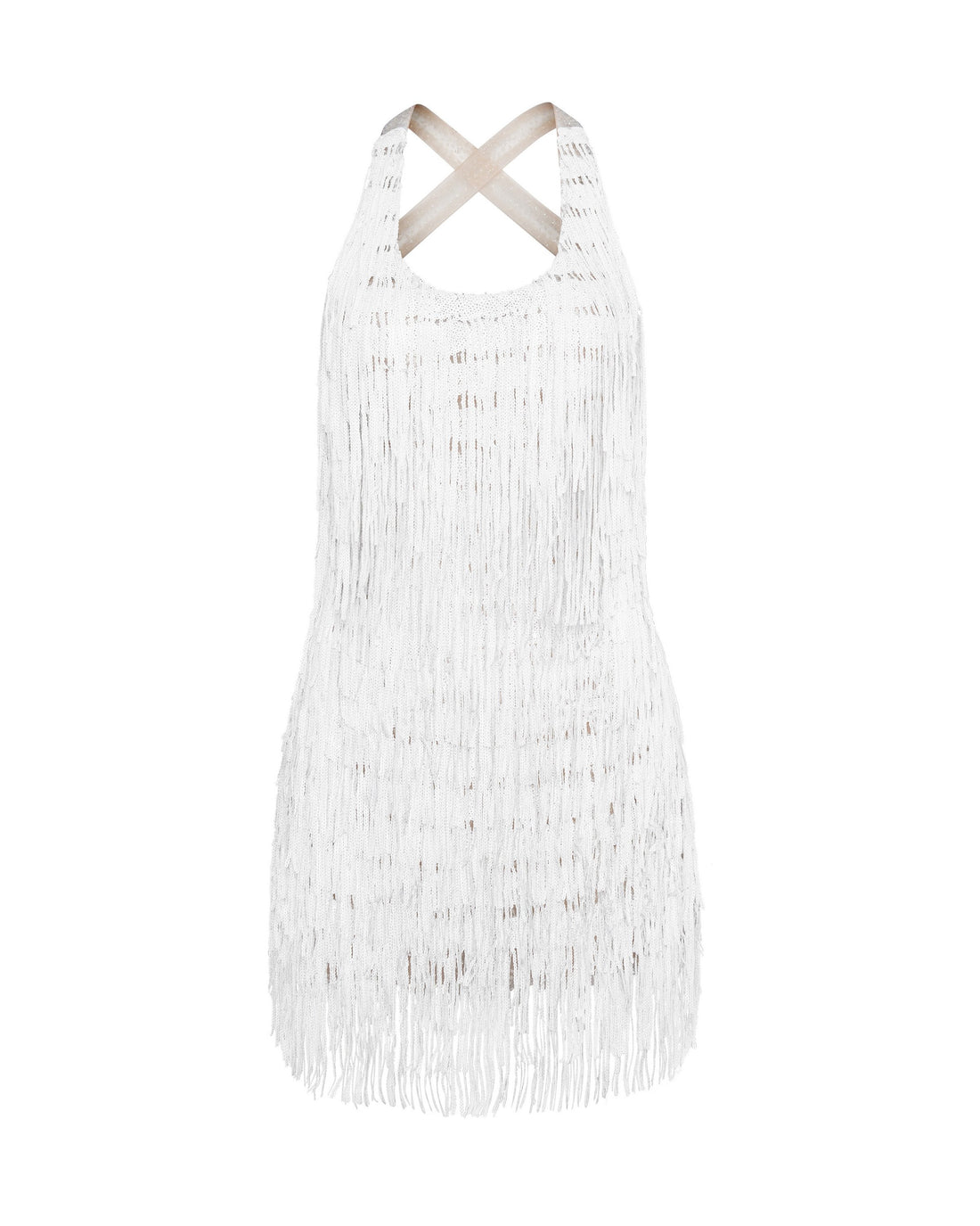 White Fringe Cutout Mini Dress