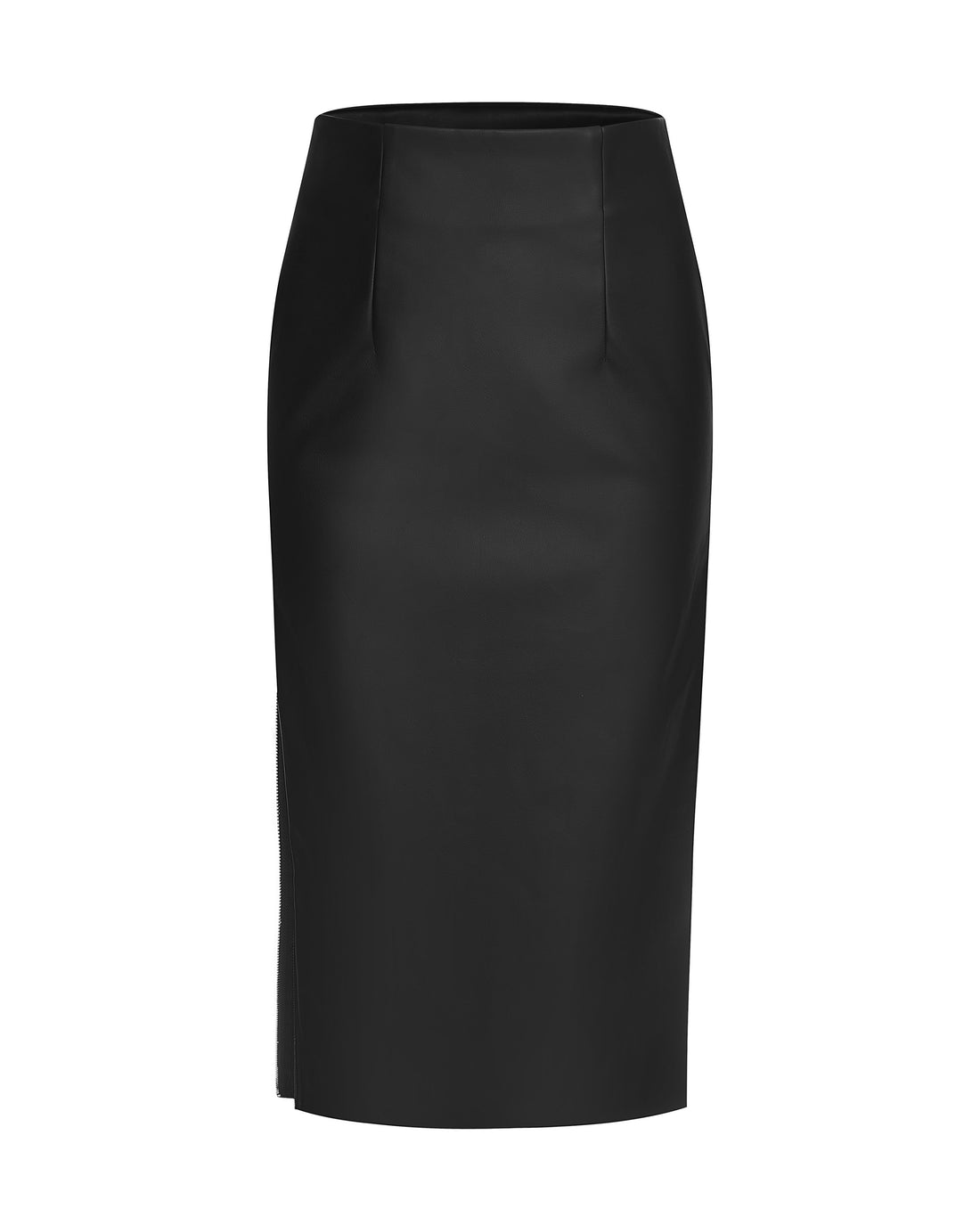 Black Split Leather Midi Skirt